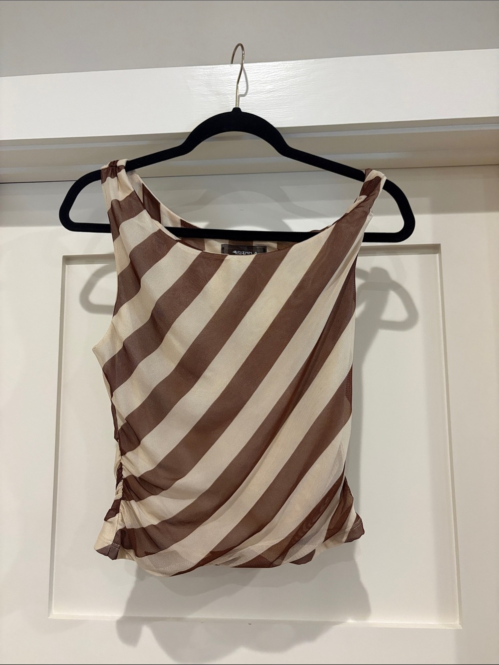 Striped Brown & Cream Sleeveless Women's Top